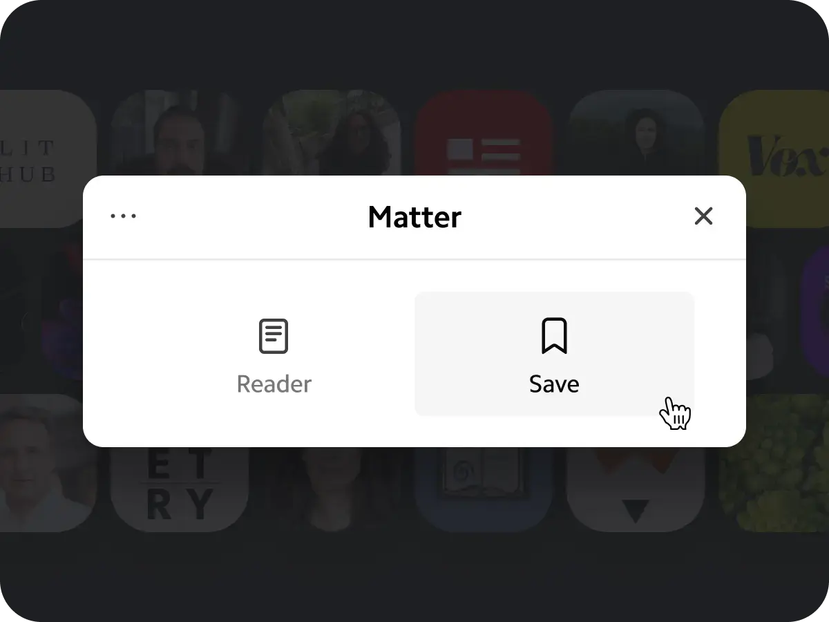 Screenshot of the "Reader" and "Save" options in the Matter web extension